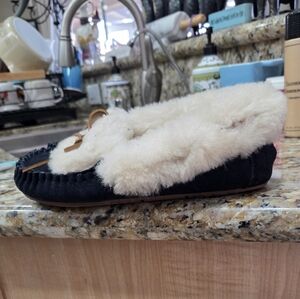 Lands' End Black and Cream Shearling Slippers